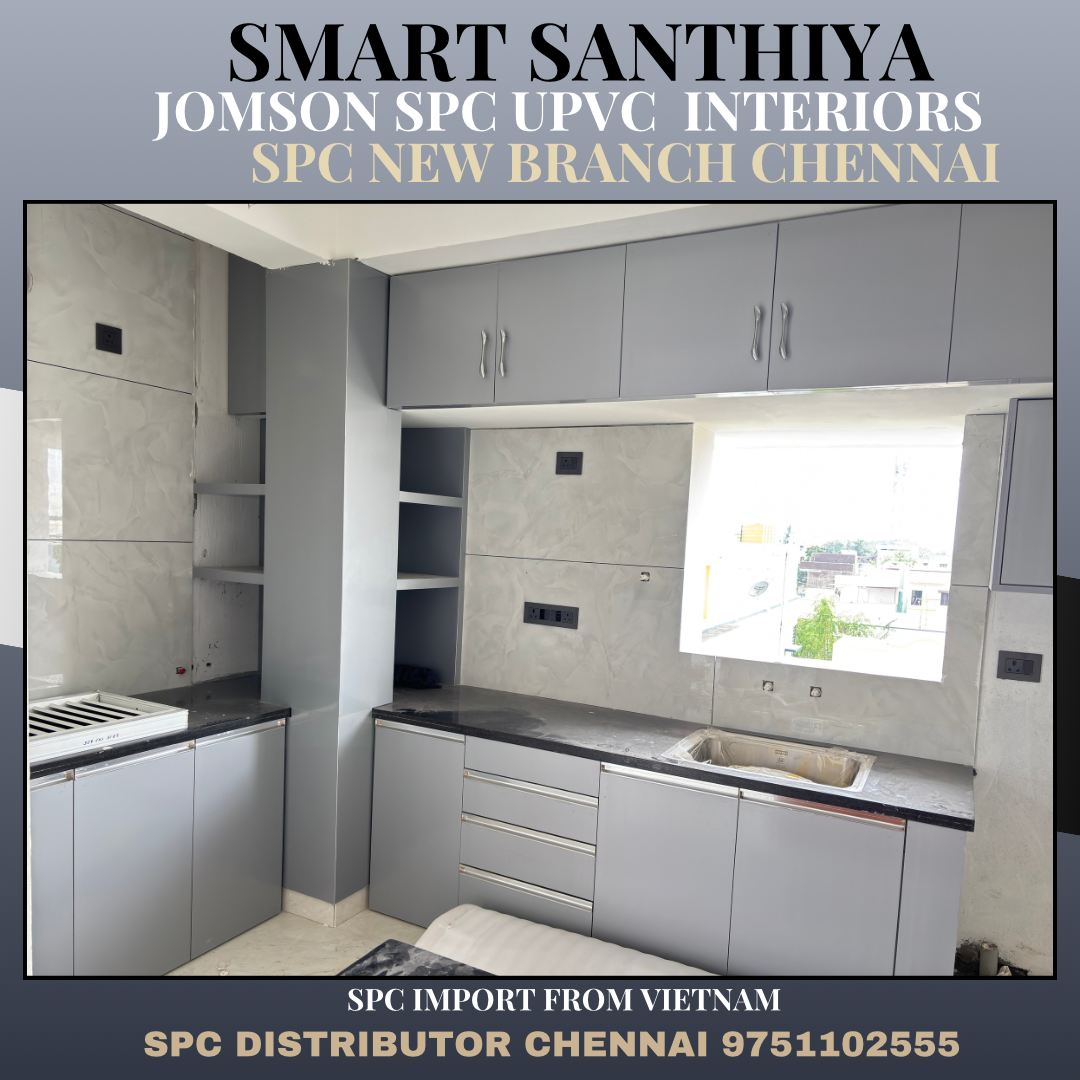 spc grey color modular kitchen chennai